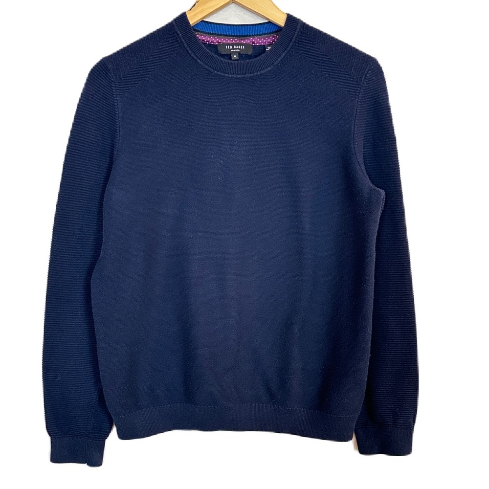 Ted Baker Marlin Textured Navy Blue Crew Neck Jumper Sweater Men’s Sz 4 / Medium